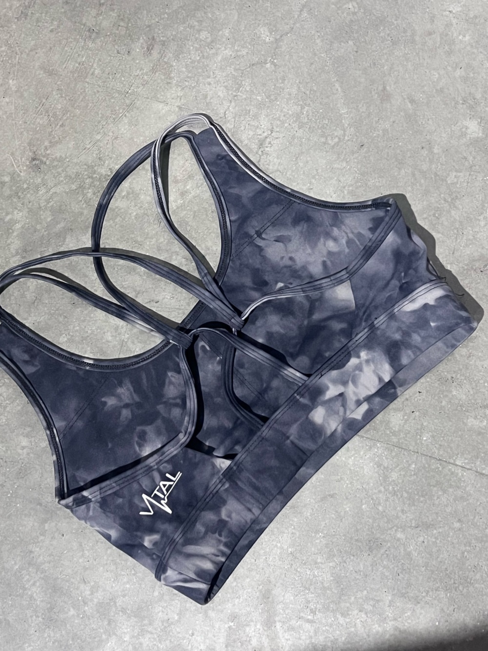 Vital apparel Charcoal Tie-Dye Strappy Sports Bra